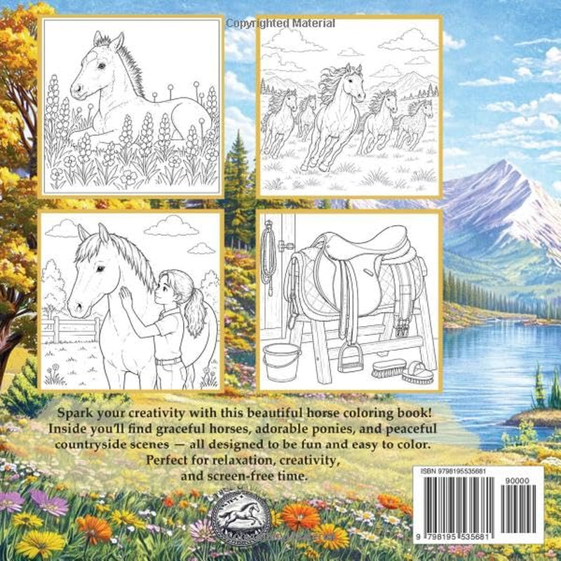 Horse Coloring Book: Cute, Realistic & Scenic Horse Designs: 50 Unique Designs to Color for Kids, Teens & Adults | Relaxing & Stress Relief | Vol 3