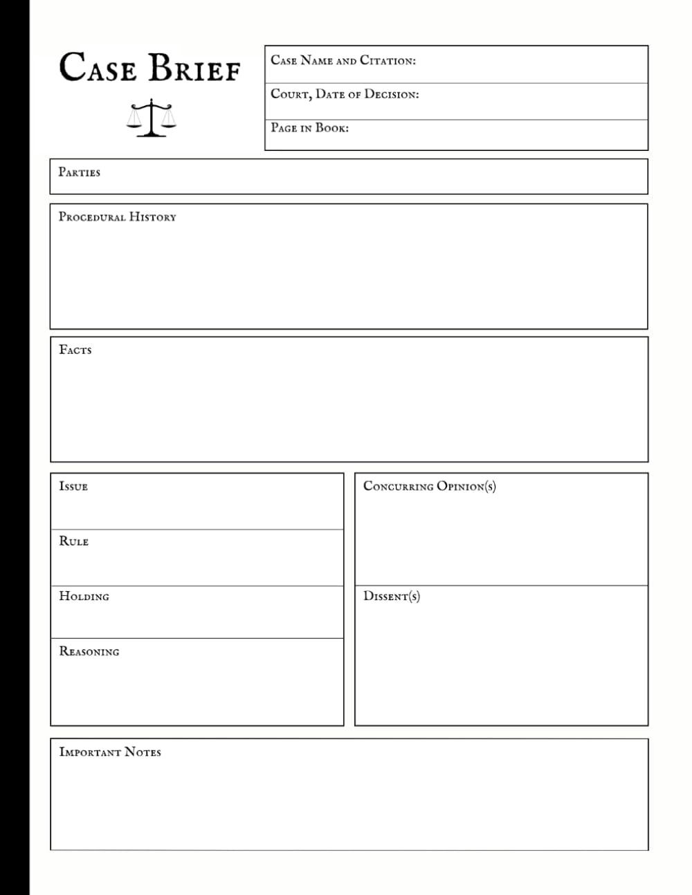 Legal Case Brief Notebook - 8.5" x 11" Matte Cover, 100 Cases - Law Student Study Aid & Attorney Organizer