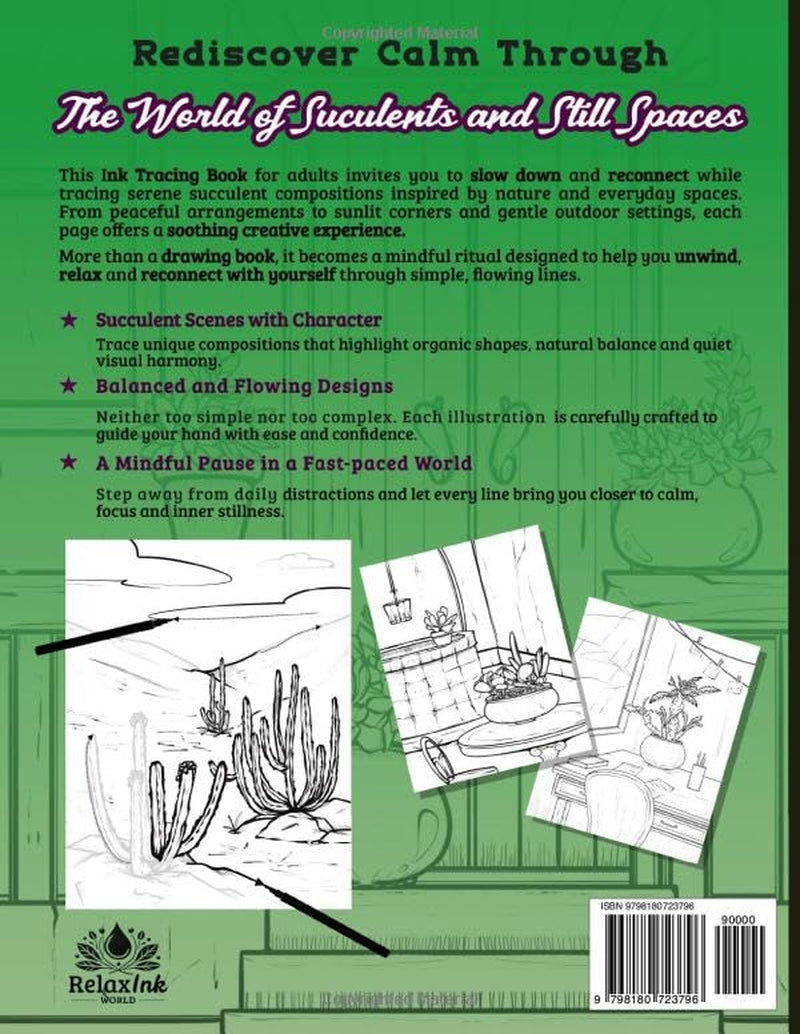 Ink Tracing Book for Adults: In this Ink Tracing Book, you'll discover 35 captivating illustrations inspired by The Quiet Beauty of Succulent Forms. ... Artwork, even without artistic experience.