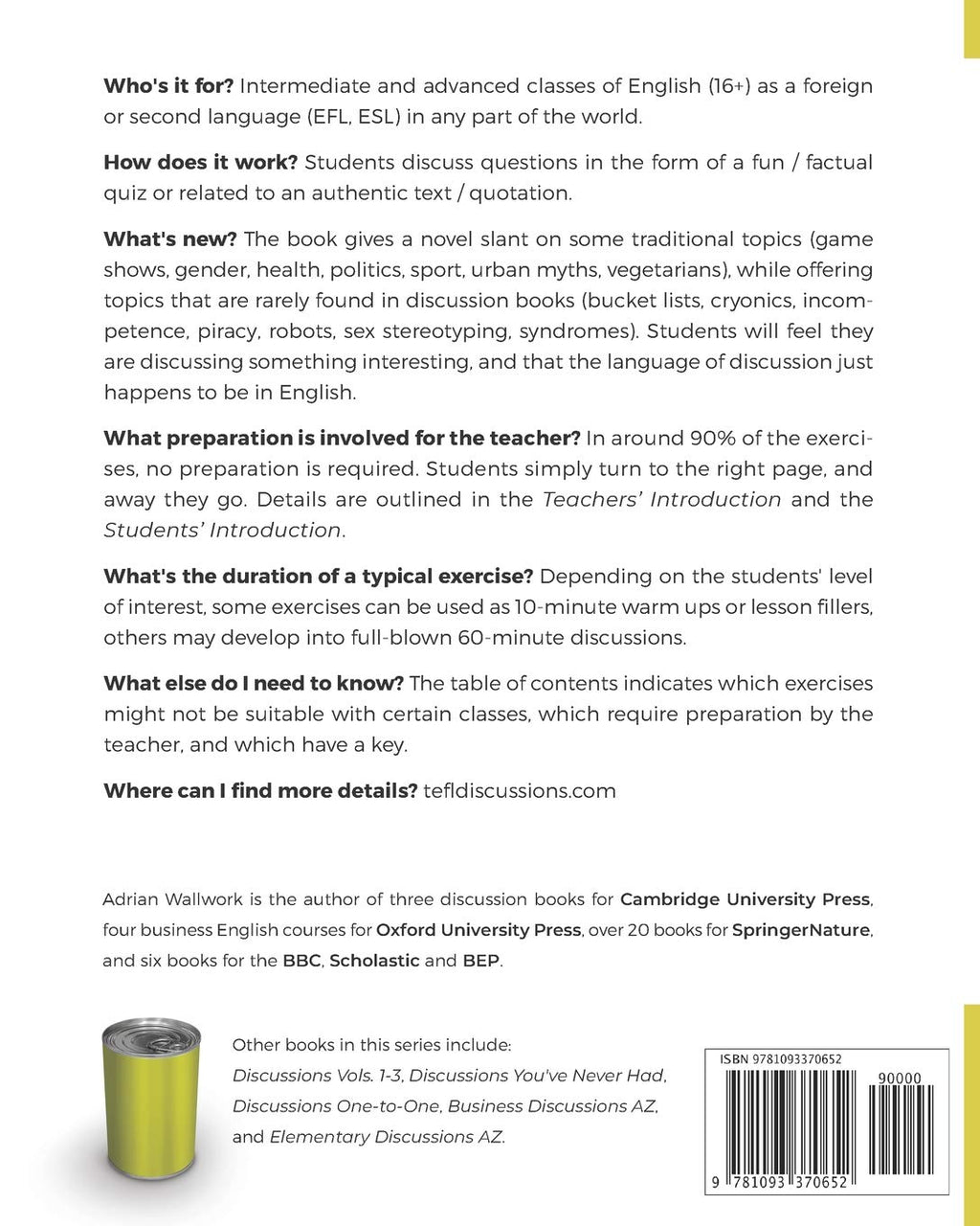Discussions Volume 1: AZ resource book of stimulating, thought-provoking topics with texts and related questions for ESL and EFL courses (TEFL Discussions)