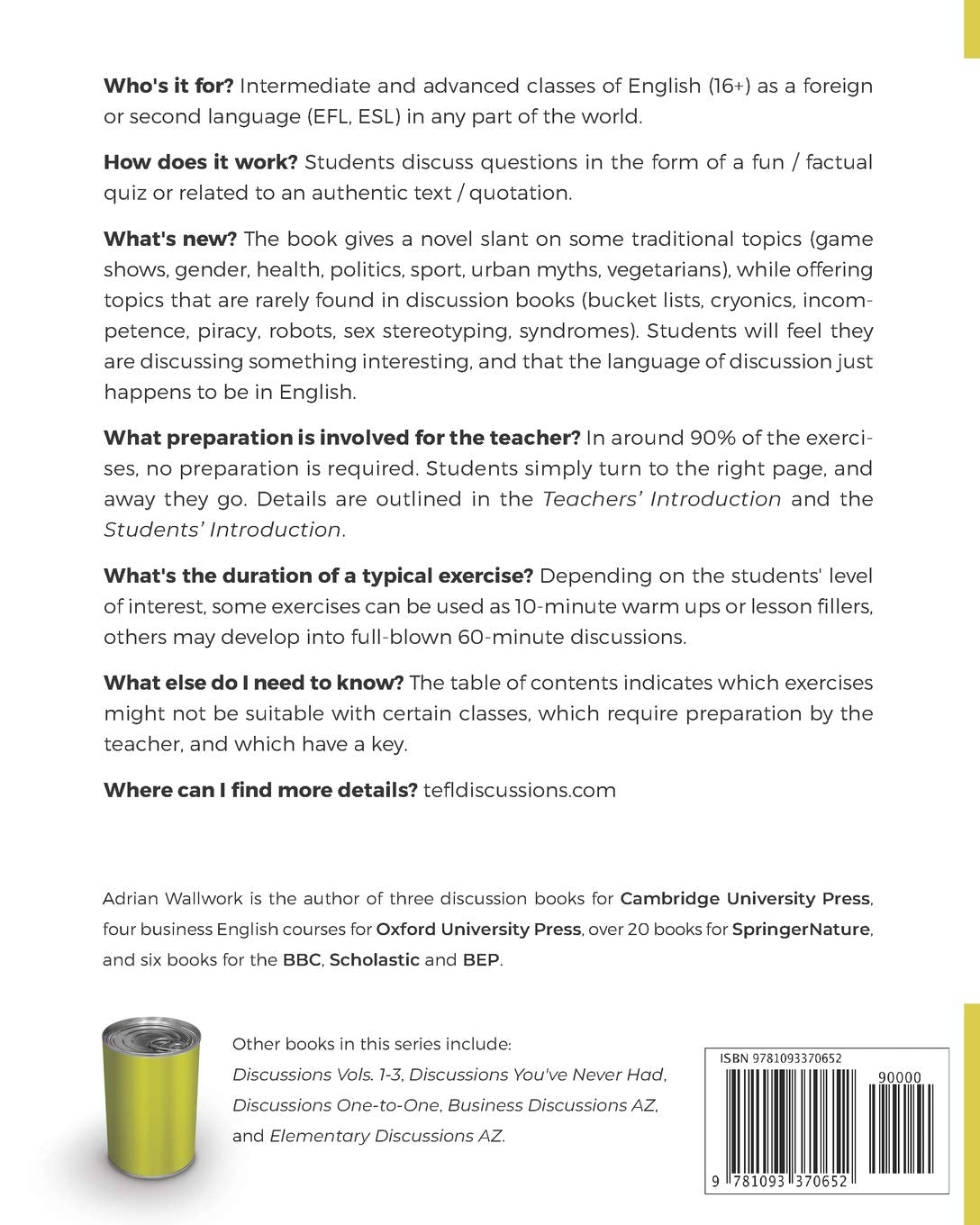 Discussions Volume 1: AZ resource book of stimulating, thought-provoking topics with texts and related questions for ESL and EFL courses (TEFL Discussions)