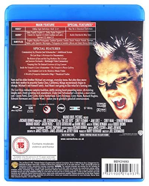 The Lost Boys Blu-ray, 1987 Classic Vampire Film, Starring Kiefer Sutherland, Corey Haim, Region Free