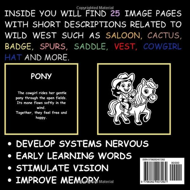 My first Cowgirl High Contrast Baby Book for Newborns 0-12 Months: Simple Black and White Rodeo Horses & Ranch Life Pictures to Develop Infant Eyesight | Visual Stimulation Gift for Kids