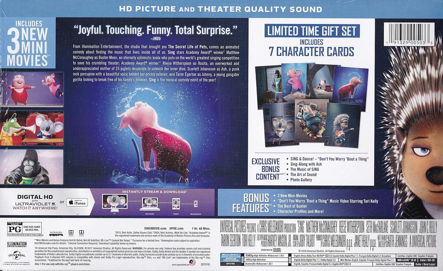 Sing (3 Mini-Movies + 7-Characters Cards) (Gift Set) (Blu-ray + DVD)