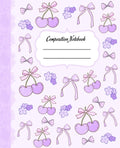 Coquette Composition Notebook: Cute Girly Pretty Purple Bow & Cherry Aesthetic Wide Ruled Journal for Teen Girls, Women, Writing, Back to School, College, University, Ofice, Work