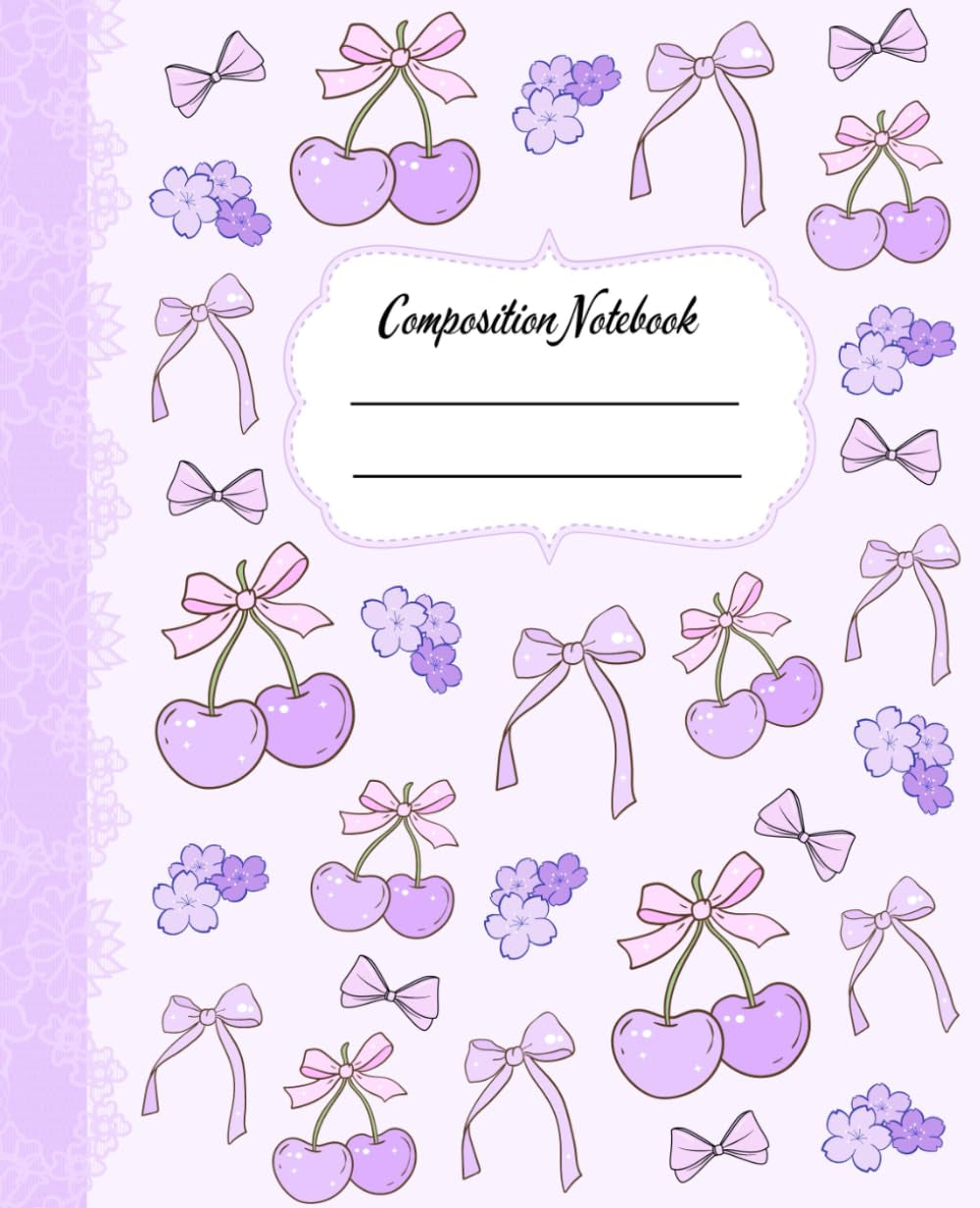 Coquette Composition Notebook: Cute Girly Pretty Purple Bow & Cherry Aesthetic Wide Ruled Journal for Teen Girls, Women, Writing, Back to School, College, University, Ofice, Work