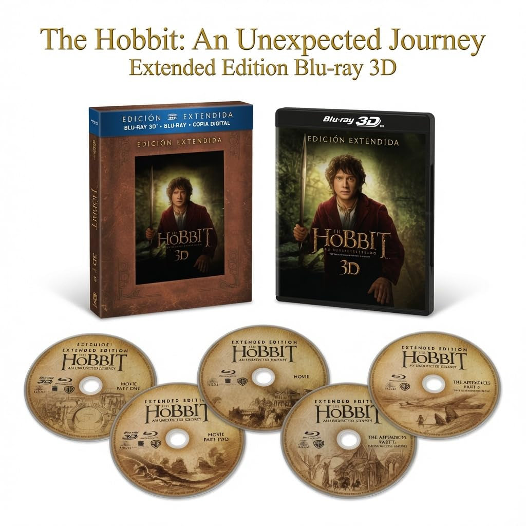 The Hobbit: An Unexpected Journey (Extended Edition) - Blu-ray 3D + Blu-ray 5-Disc Set (English & Spanish Audio, Region A)