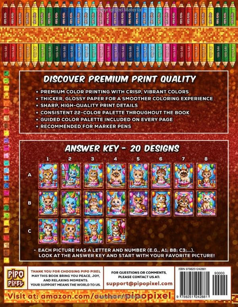 Color by Number - Birthday Kittens - Mystery Mosaic Coloring Book - Vol. 06: 20 Designs in Pixel Art - Playful Little Cats In Bright Pixel Parties (Premium Print - Color by Number)