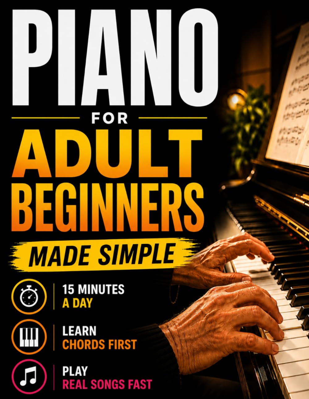 Piano Book for Adult Beginners: Learn Piano in 15 Minutes a Day. A Step-by-Step Chord-Based Course to Play Songs Fast. Teach Yourself Piano Without Reading Music or Wasting Time + Simple Practice Plan