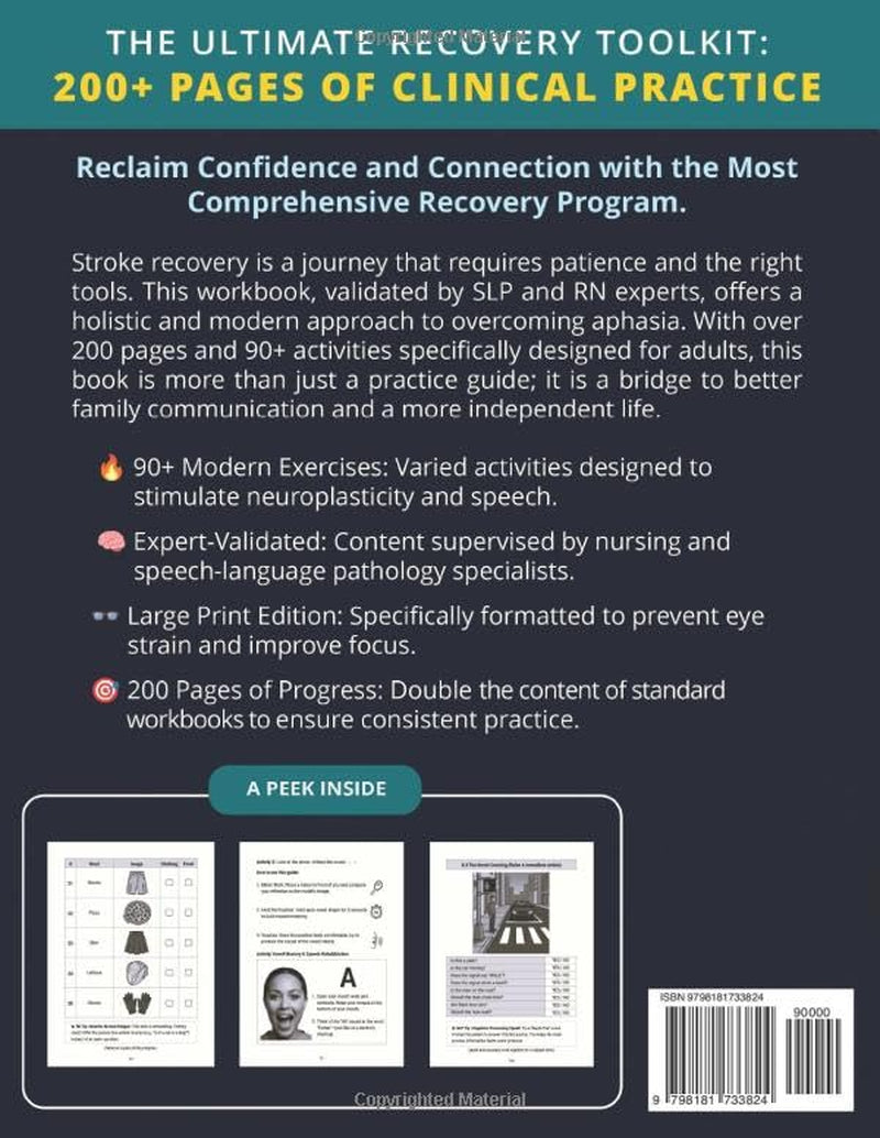 Stroke & Aphasia Recovery Workbook for Adults: SLP & RN Approved Cognitive Exercises to Overcome Frustration, Boost Speech Confidence, and Improve Family Communication
