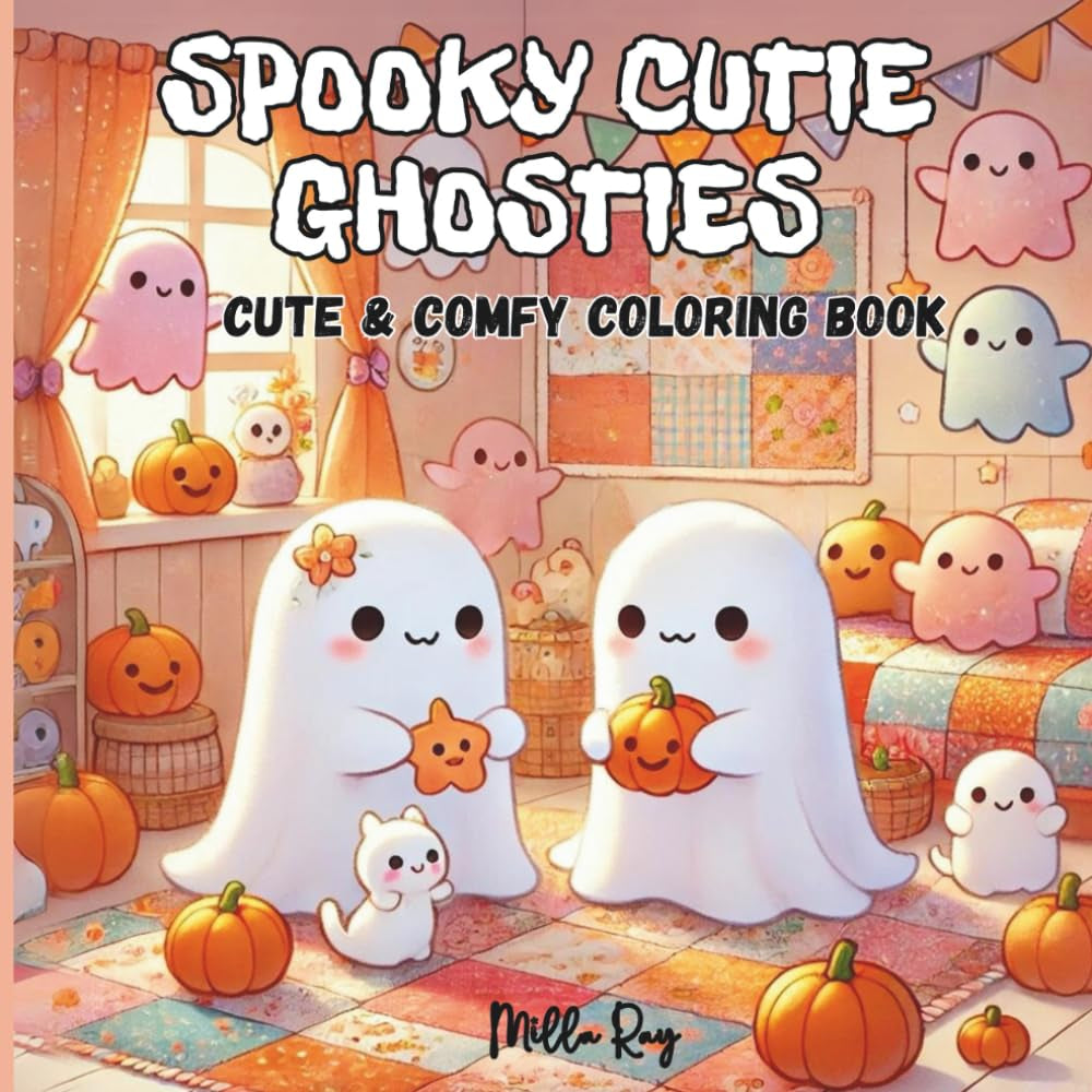 Spooky Cutie Ghosties: Coloring Book for Adults and Teens with Cute Creepy Ghosts and Creatures in Cozy Hygge Moments and Fun Adventures for Relaxation