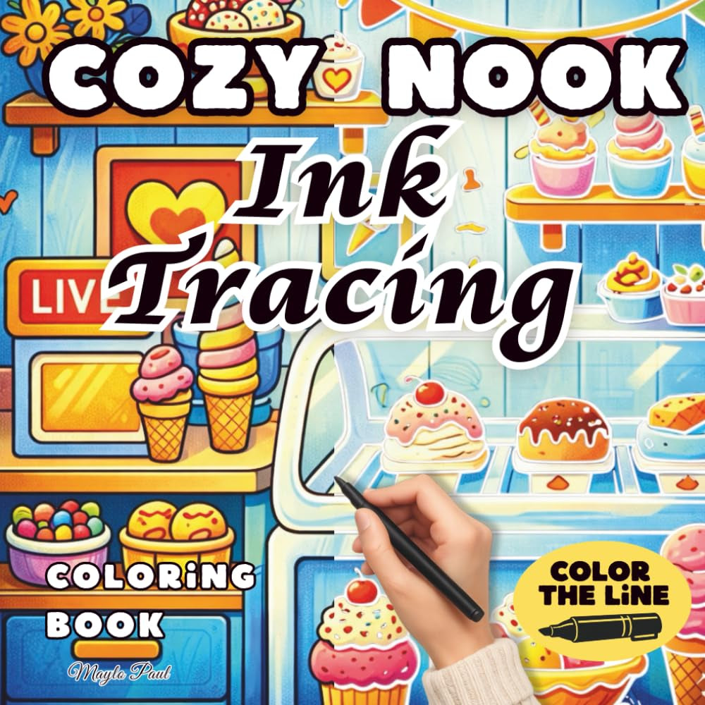 Cozy Nook Ink Tracing: Reverse Coloring Book for Adults - Trace the White Lines to Reveal Warm, Whimsical Spaces - Just One Black Pen