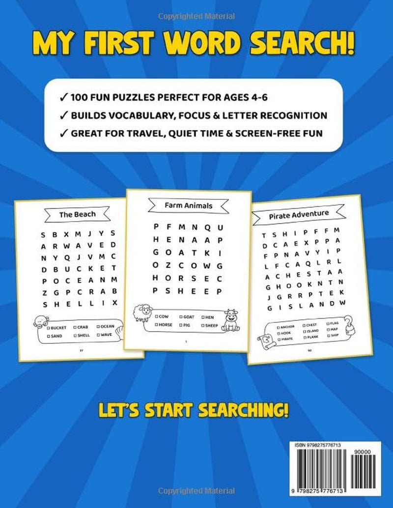 My First Word Search for Kids Ages 4-6: 100 Themed Search and Find Puzzles to Build Vocabulary, Spelling and Letter Recognition for Kindergarten and Preschool