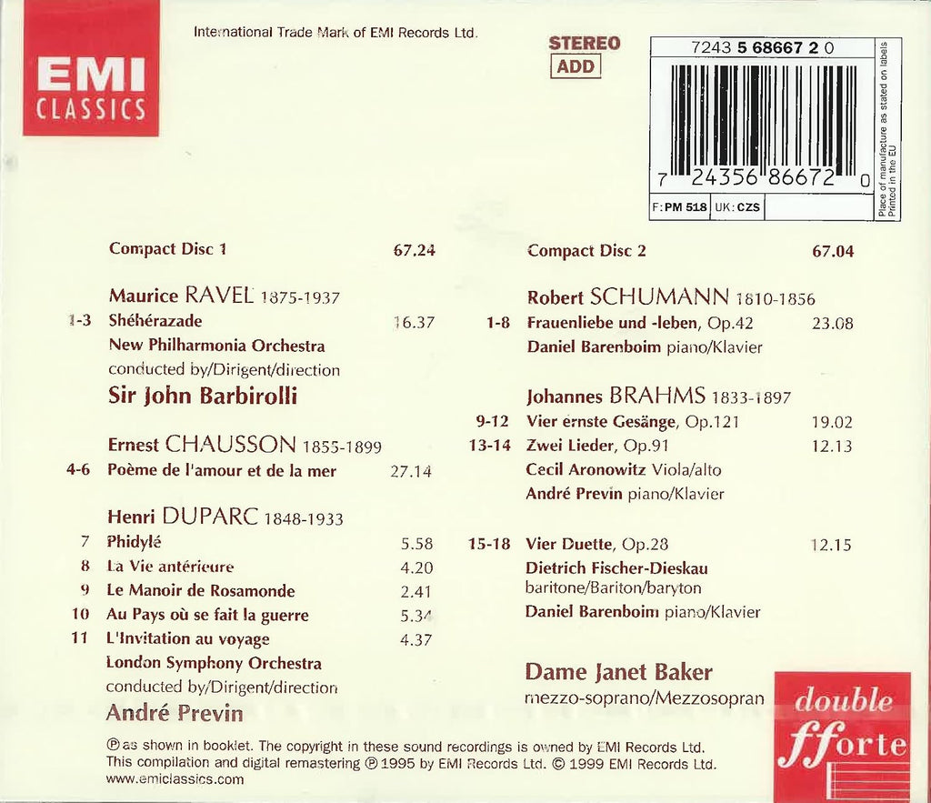 Ravel: Sheherazade / Chausson / Duparc / Schumann / Brahms