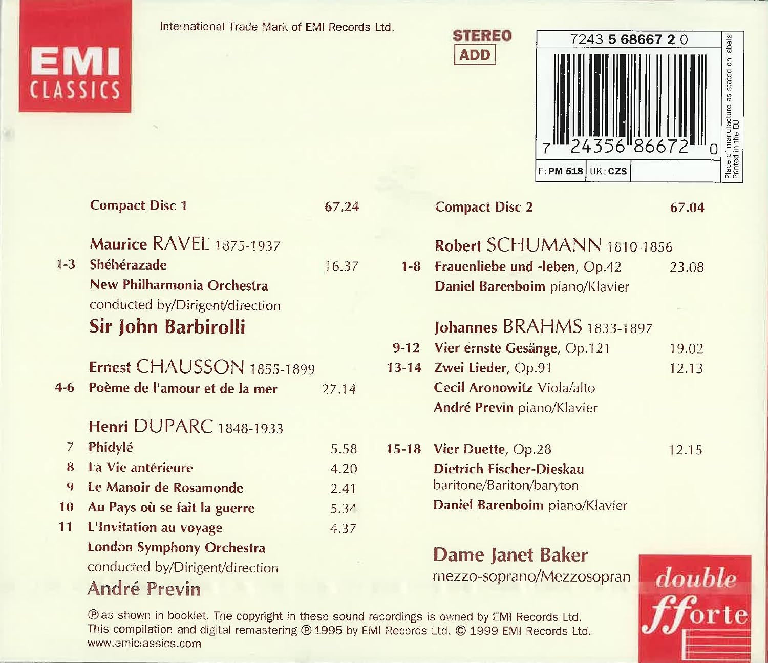 Ravel: Sheherazade / Chausson / Duparc / Schumann / Brahms