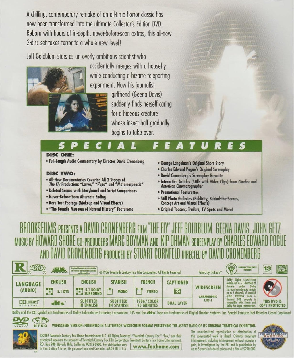 The Fly (1986), 2-Disc Collector's Edition. 20th Century Fox Home Entertainment [DVD].