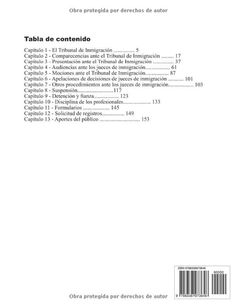 Manual de Práctica del Tribunal de Inmigración: Descargado Septiembre 2024 (Spanish Edition)