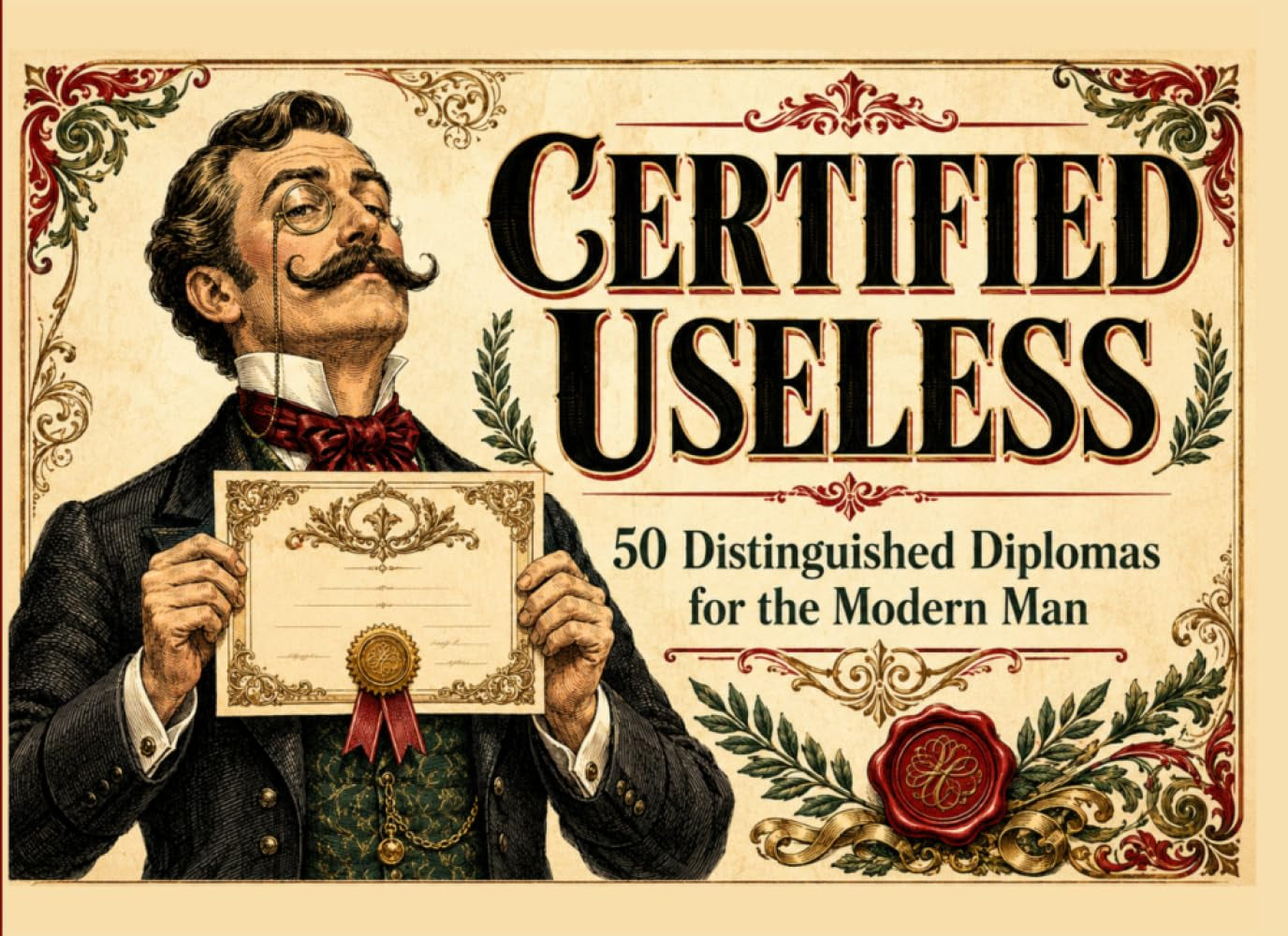 CERTIFIED USELESS: 50 Distinguished Diplomas for the Modern Man. Hilarious Christmas Ideas for Men Who Have Everything & Adults Who Love White Elephant Gifts